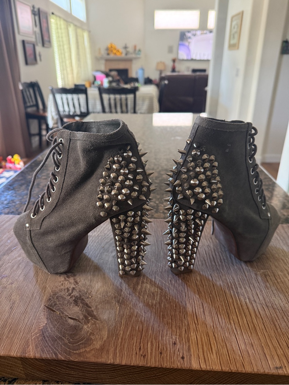 Jeffrey Campbell Gray Leather Spike Stud Platform Ankle Boots